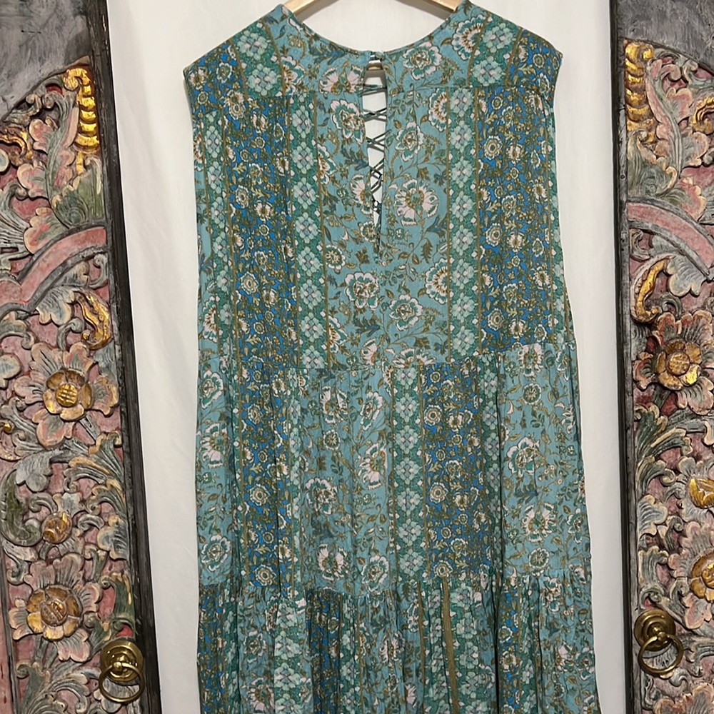 FREE PEOPLE Hanalei Bay Maxi Dress Blue Size Medium Turquoise Multi - Picture 11 of 16